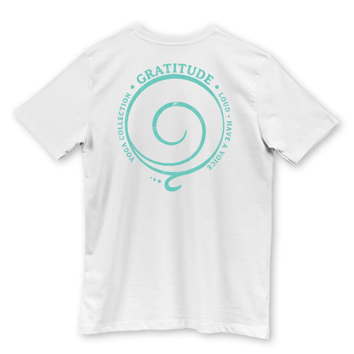 Tricou Alb Gratitude Printat Spate Tricou Gratitude - Imaginea unui Tricou Alb Printat Spate cu simbolul recunoștinței