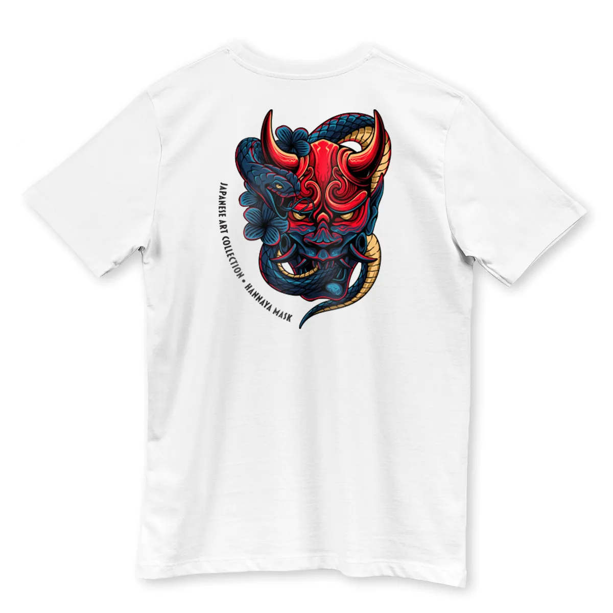 Imaginea unui Tricou Alb printat pe spate cu Hannaya Mask