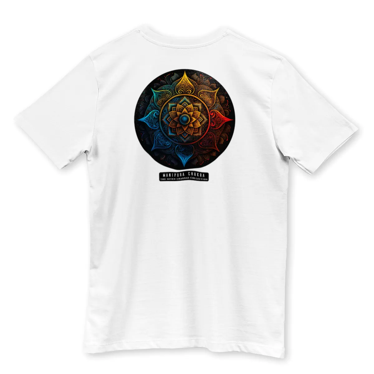 Imaginea unui Tricou Alb Printat Spate cu mesajul Manipura Chakra