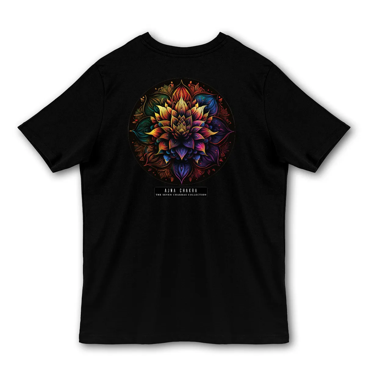 Tricou Negru imprimat cu mandala Ajna Chakra Printat Spate