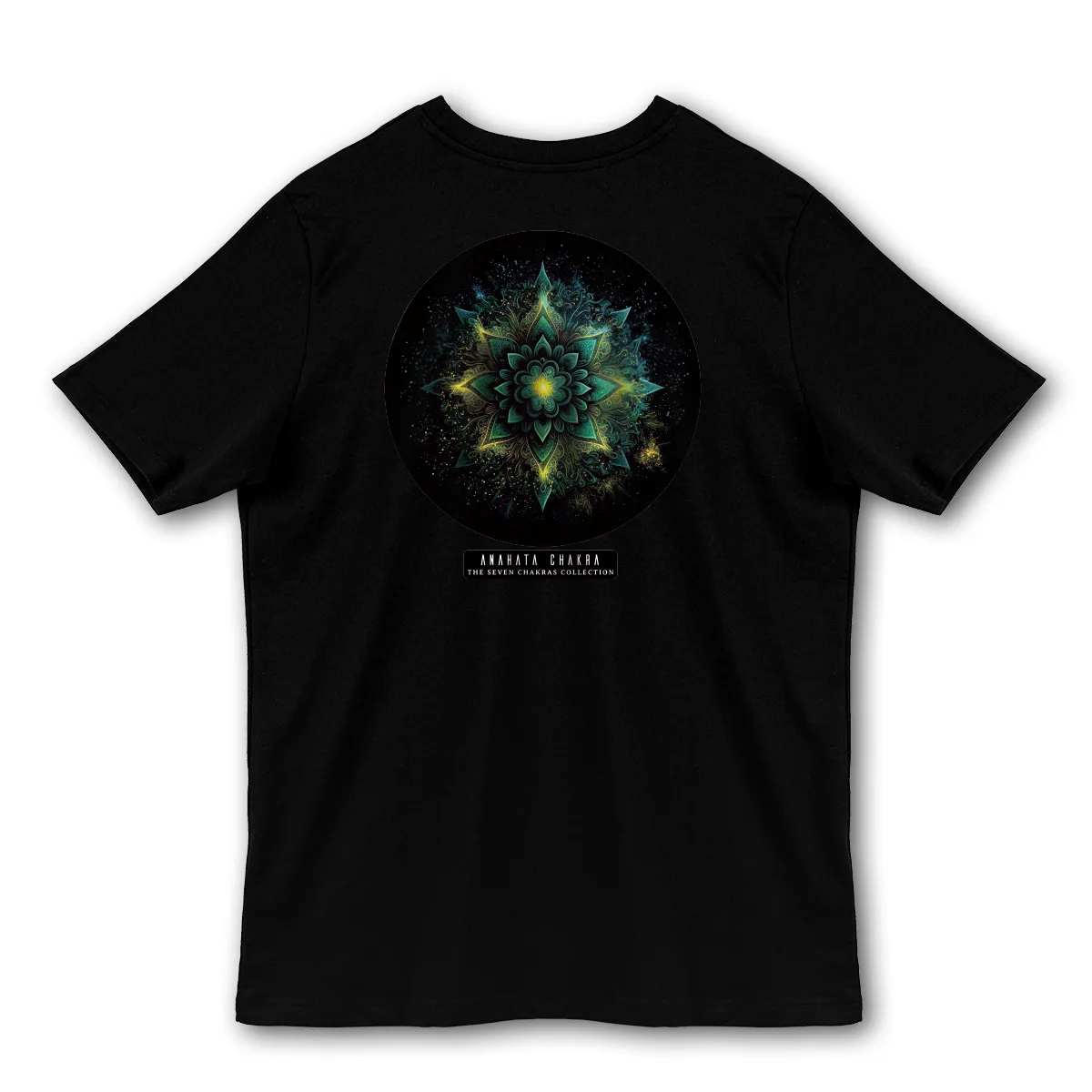 Tricou Negru printat pe spate cu mandala Anahata Chakra