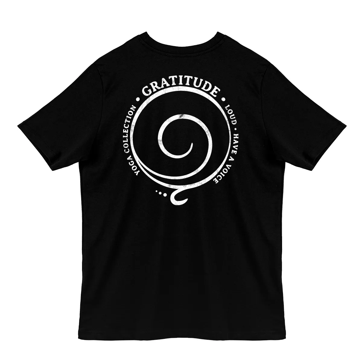 Tricou Negru Gratitude Printat Spate Tricou Gratitude - Imaginea unui Tricou Negru Printat Spate cu simbolul recunoștinței