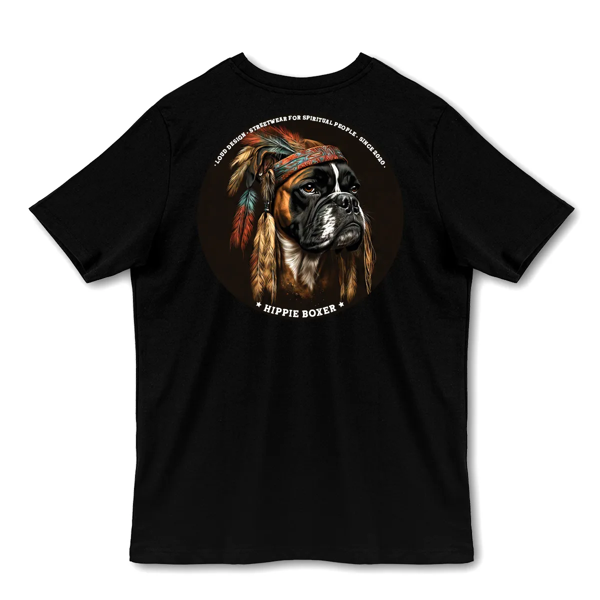 Imaginea unui tricou Negru printat pe spate cu un caine hippie - Hippie Dog