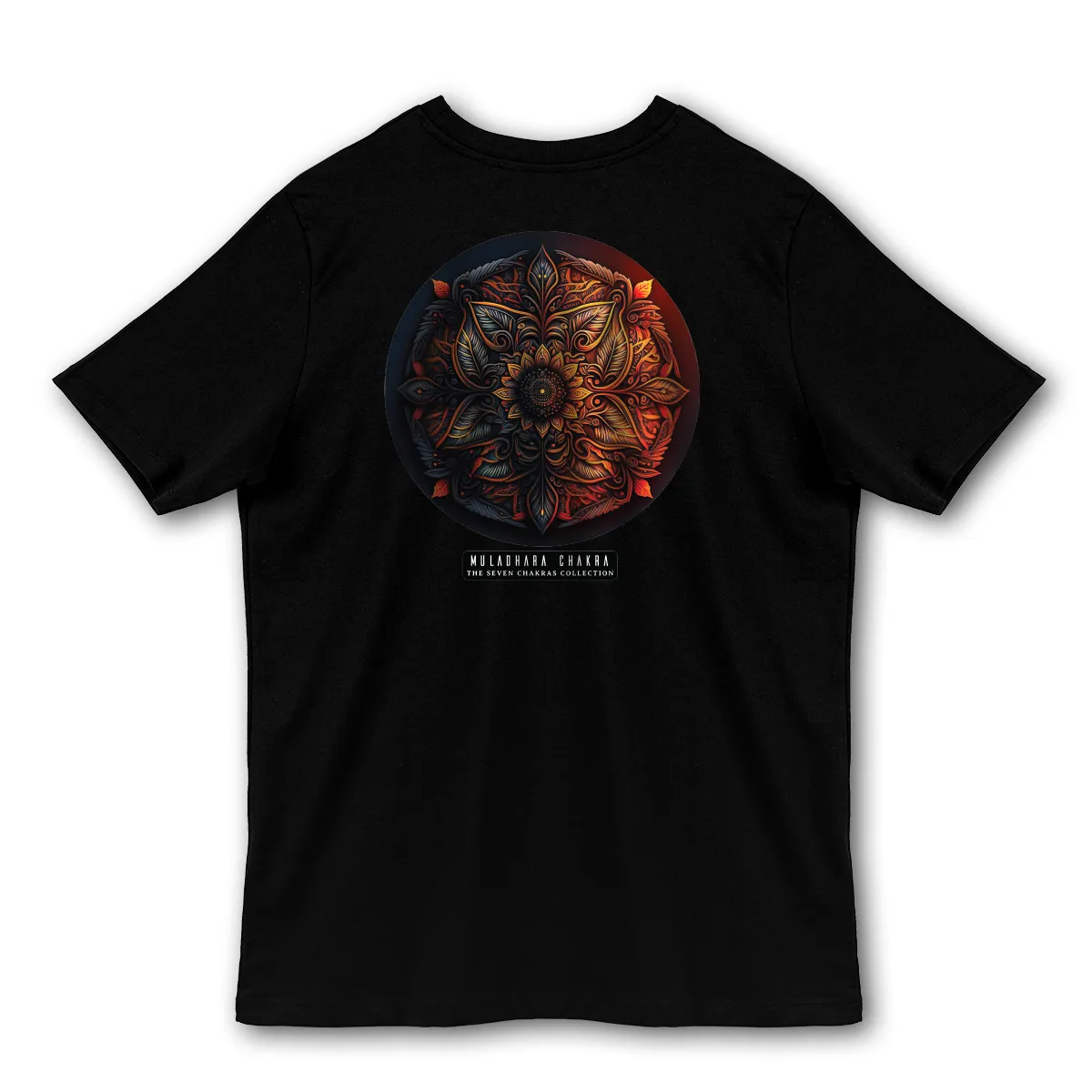 Imaginea unui Tricou Negru Muladhara Chakra Printat pe Spate