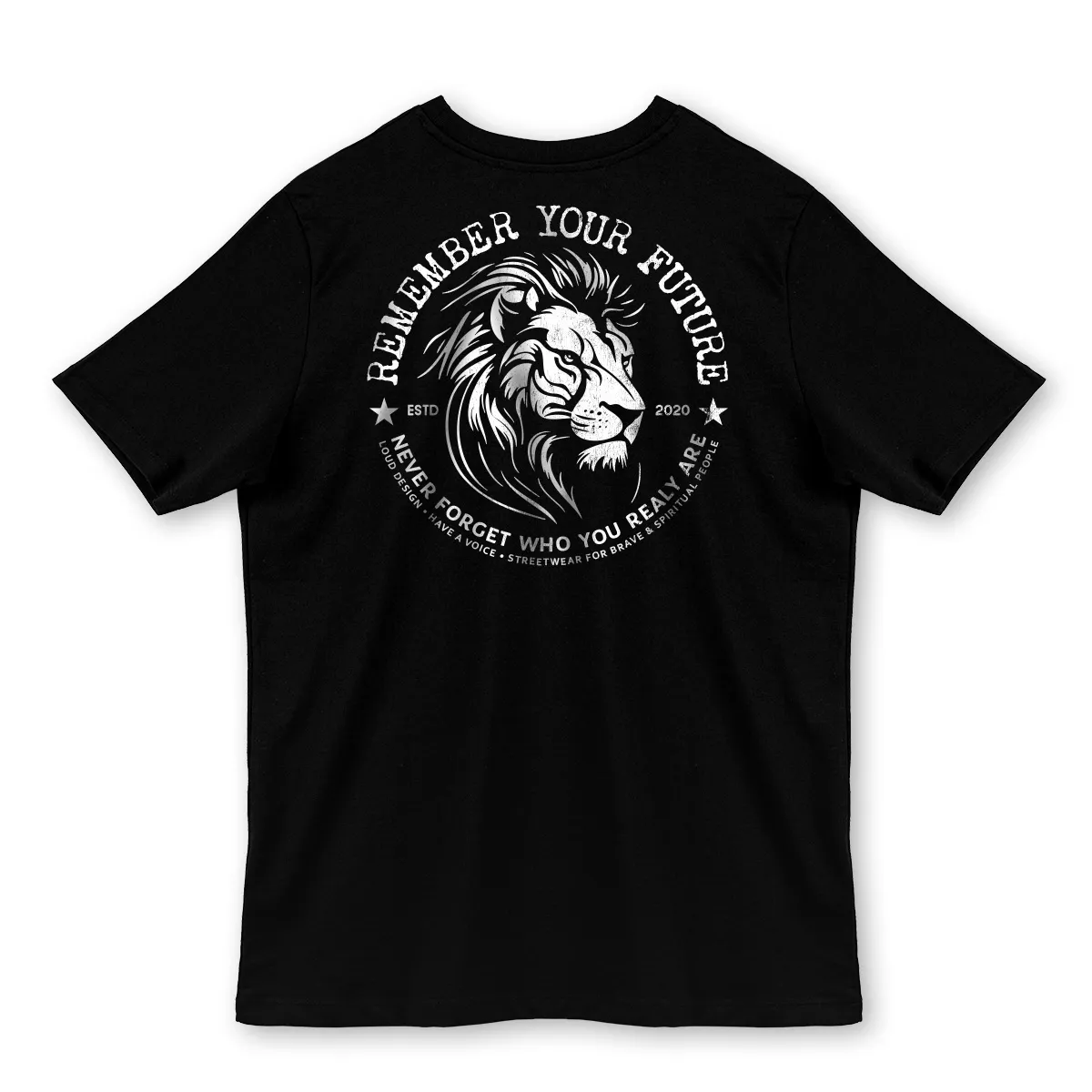 Imaginea unui Tricou Negru printat pe spate cu mesajul Remember Your Future
