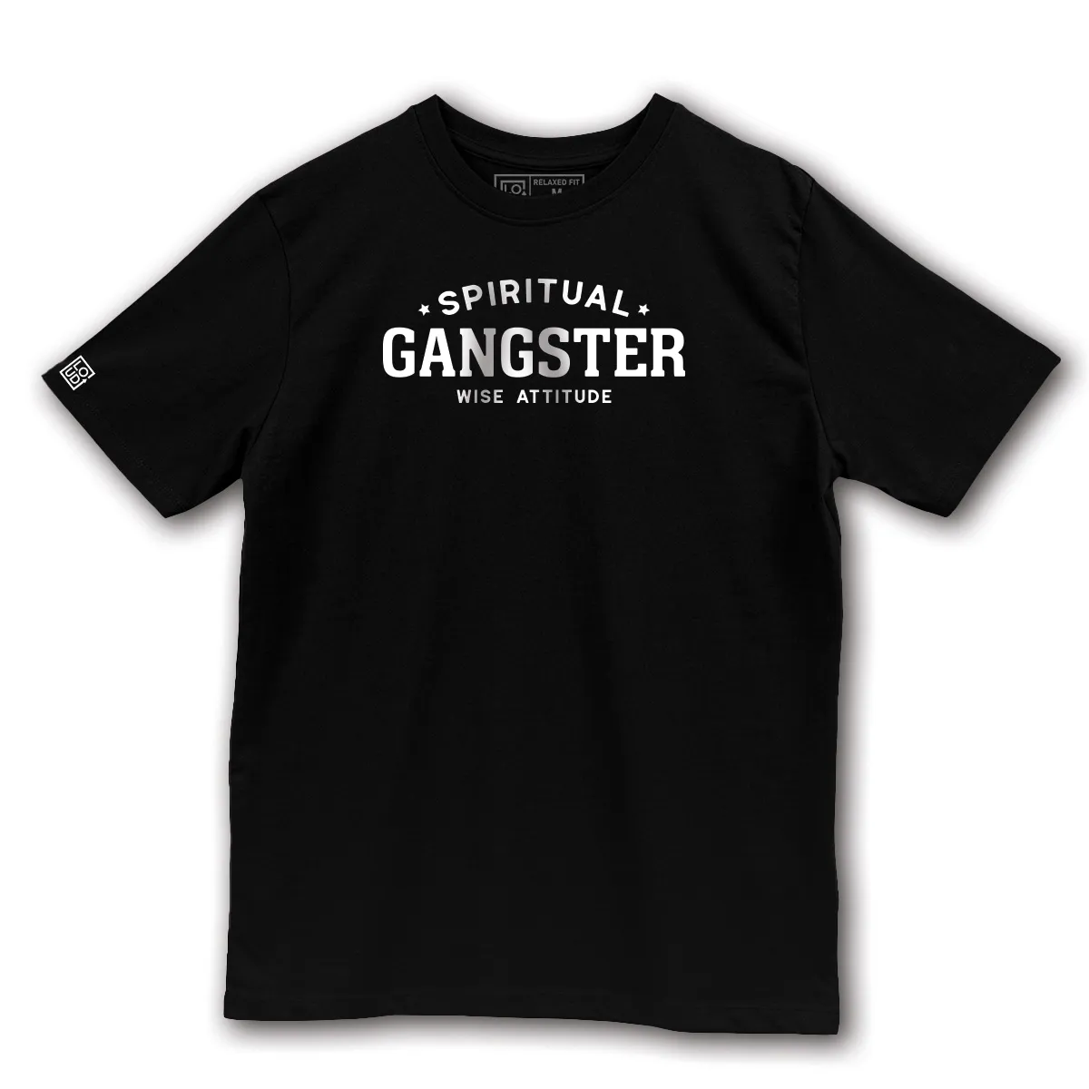 Tricou Negru Spiritual Gangster Print Fata Imaginea unui tricou printat pe fata cu mesajul Spiritual Gangster