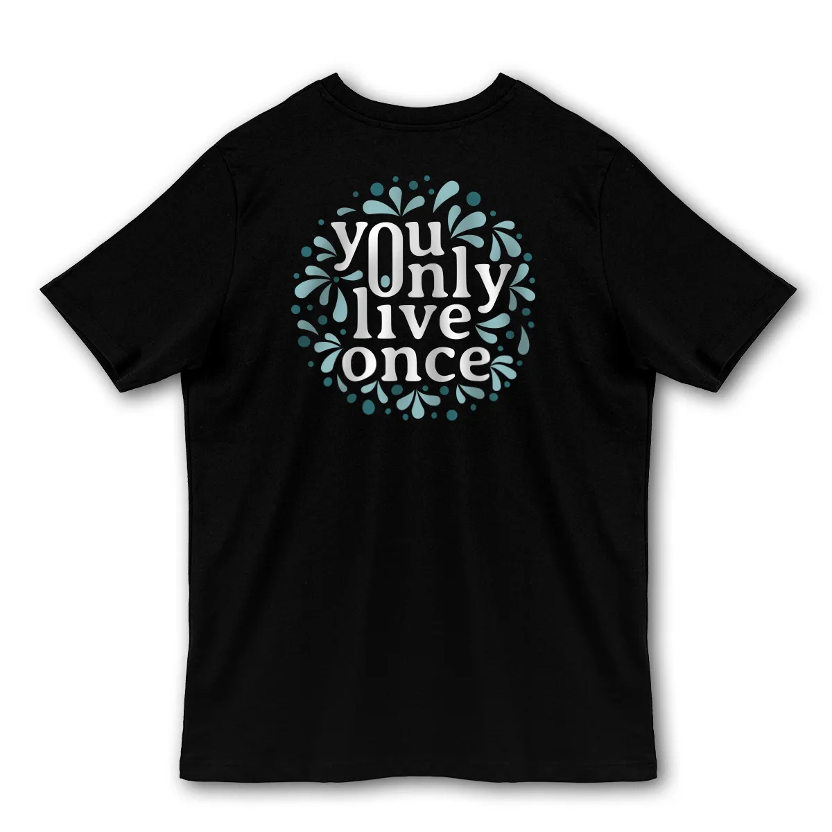 Tricou Negru You Only Live Once Printat Spate v2.0 Imaginea unui tricou negru printat cu mesajul You Only Live Once