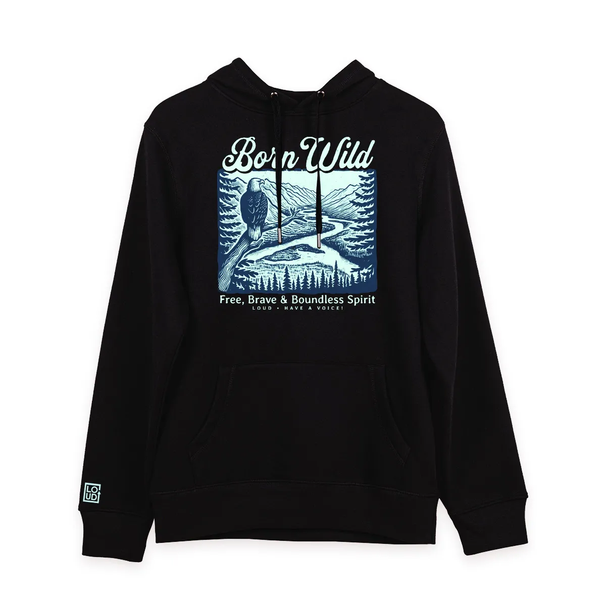 Imaginea unui Hanorac Negru printat cu measjul Born Wild