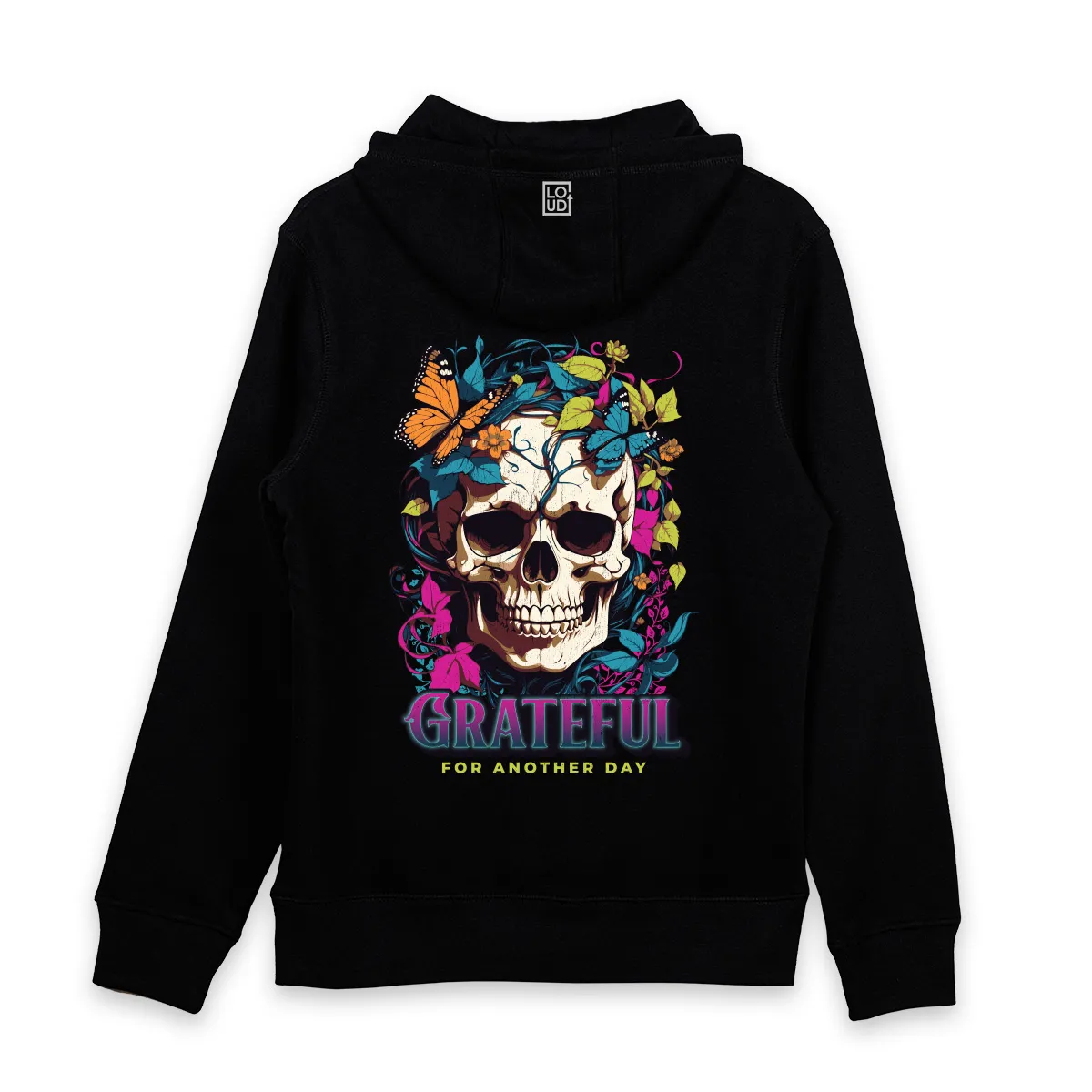 Imaginea unui hanorac printat pe fata cu mesajul Grateful For Another Day