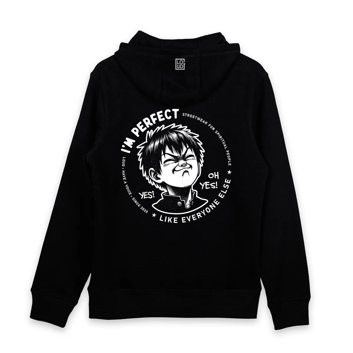 Imaginea unui hanorac printat pe spate cu mesajul I'm Perfect Like Everyone Else