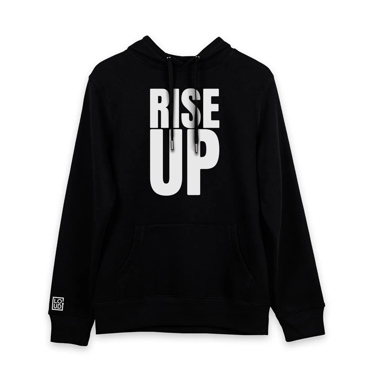 Imaginea Unui Hanorac printat pe fata cu mesajul Rise Up