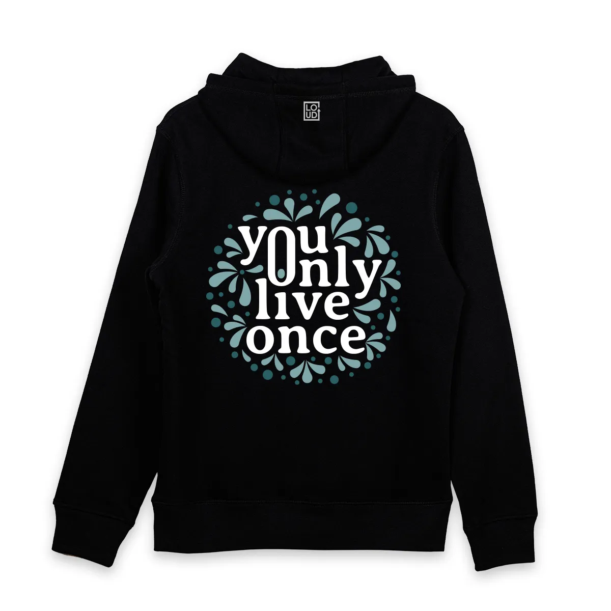 Hanorac printat pe spate cu mesajul YOLO - You Only Live Once