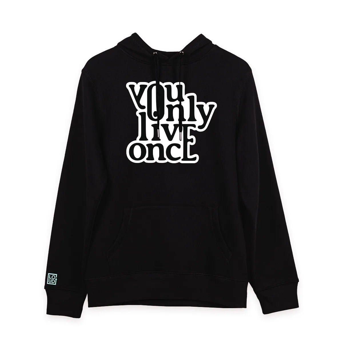 Hanorac printat pe spate cu mesajul YOLO - You Only Live Once