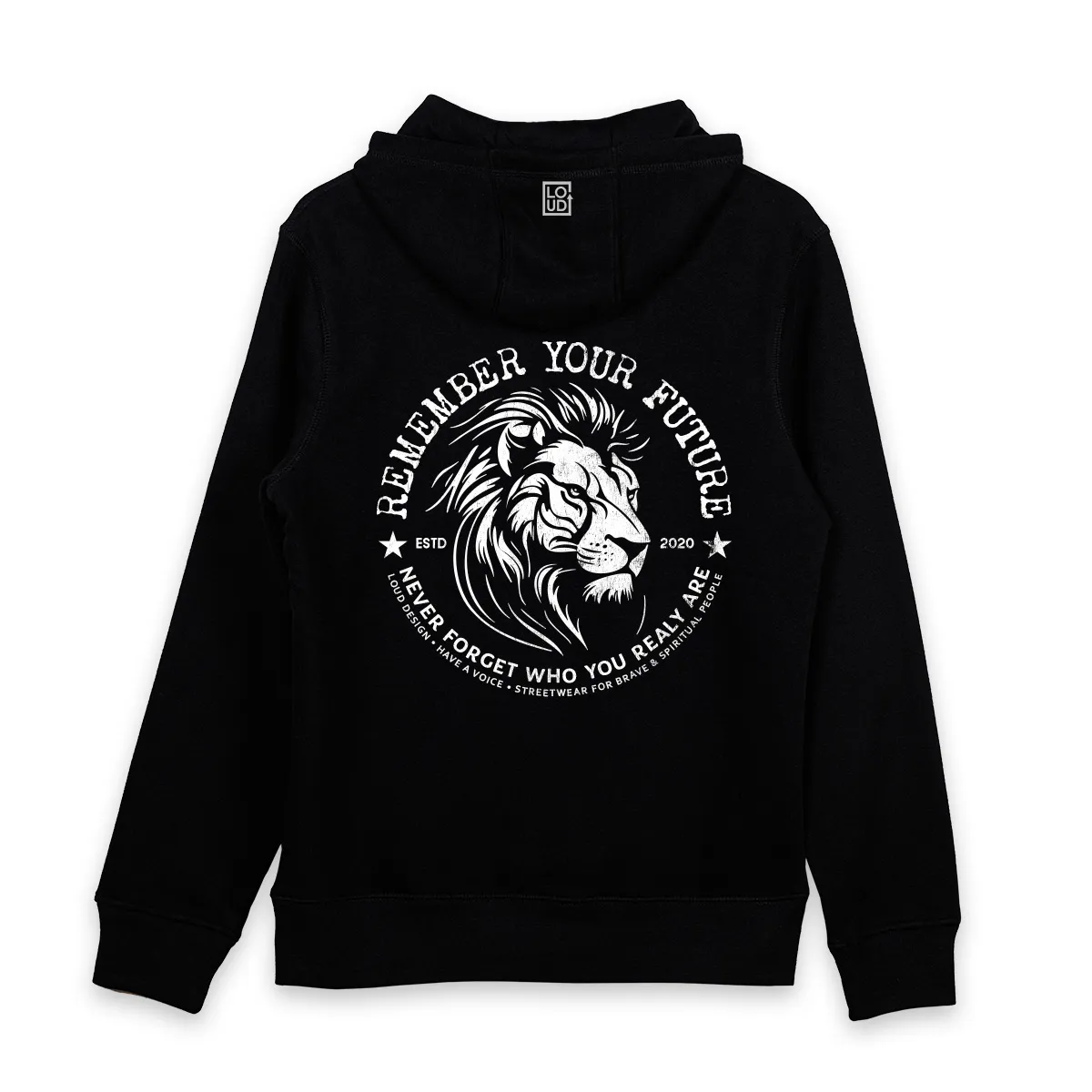 Imaginea unui hanorac Negru imprimat cu mesajul "Remember Your Future"