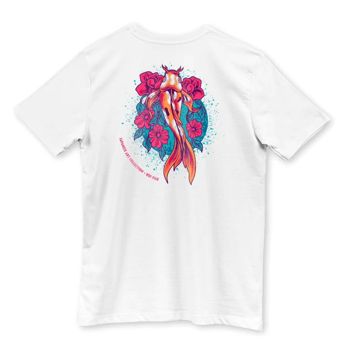 Imaginea Unui Tricou Alb printat pe spate cu pestele Koi Fish