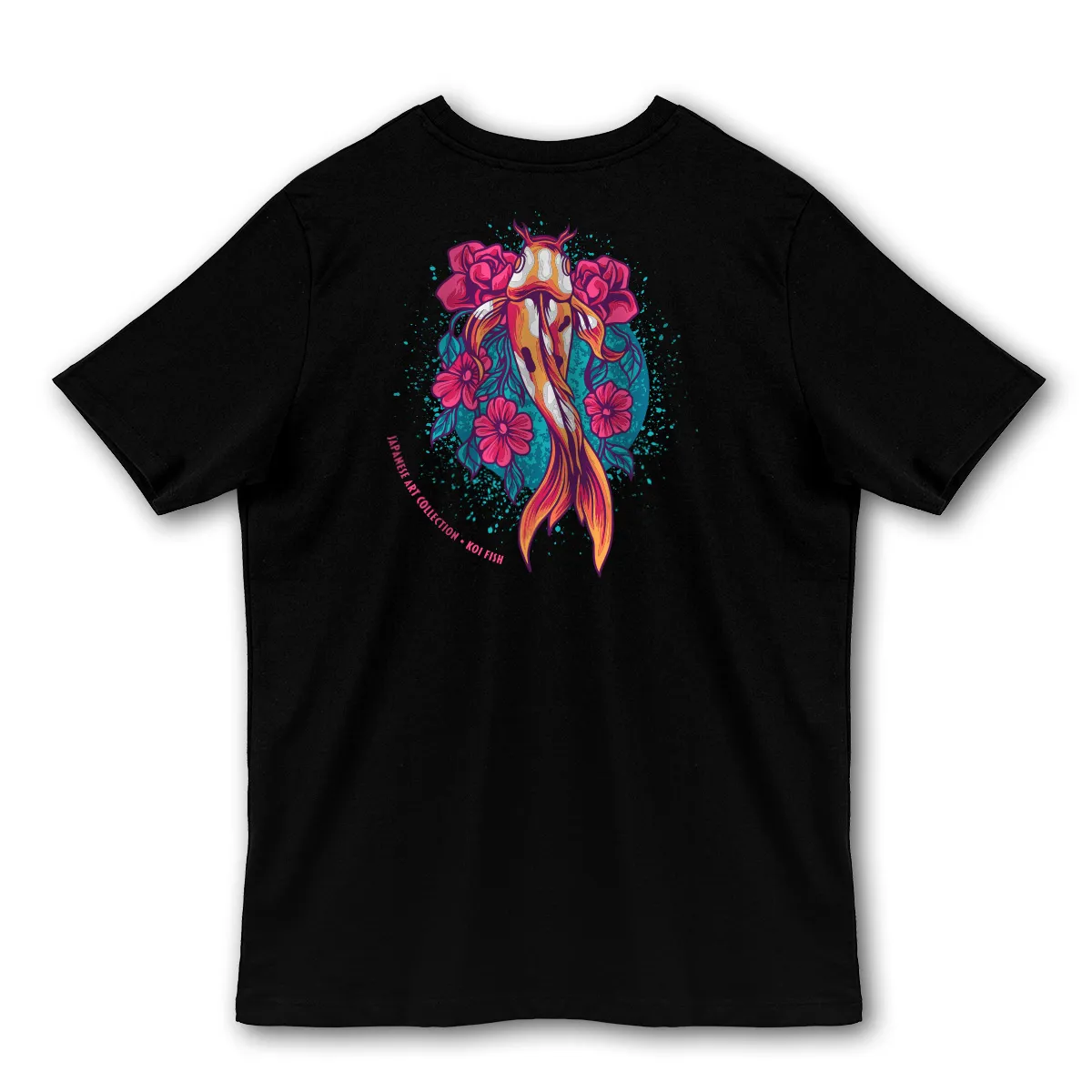 Imaginea Unui Tricou Negru printat pe spate cu pestele Koi Fish