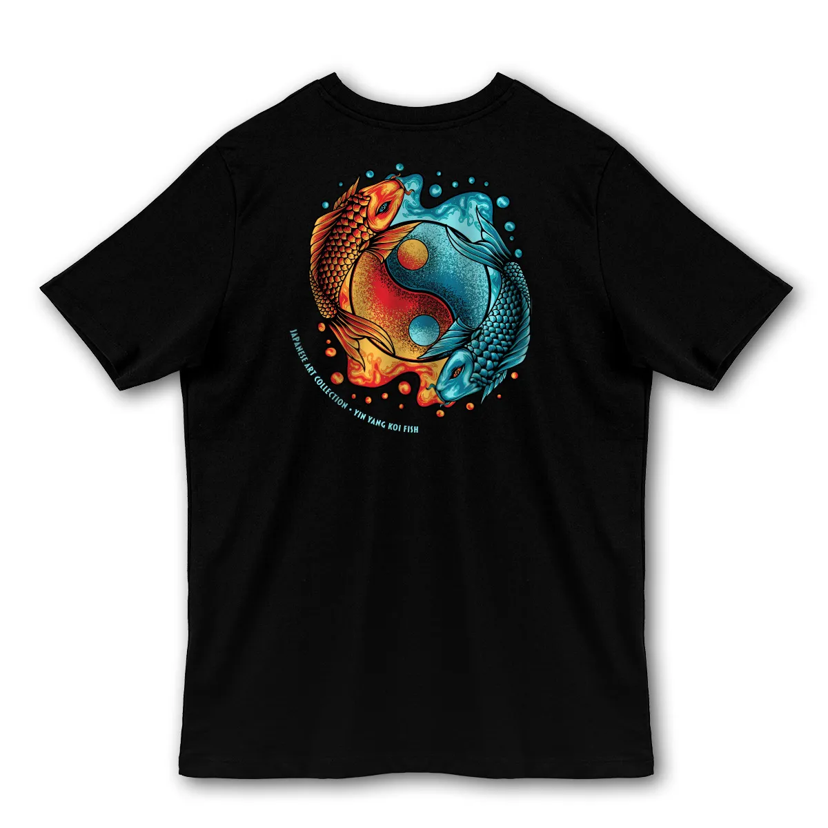 Imaginea unui Tricou Negru printat pe spate cu pestele Koi Fish Yin Yang