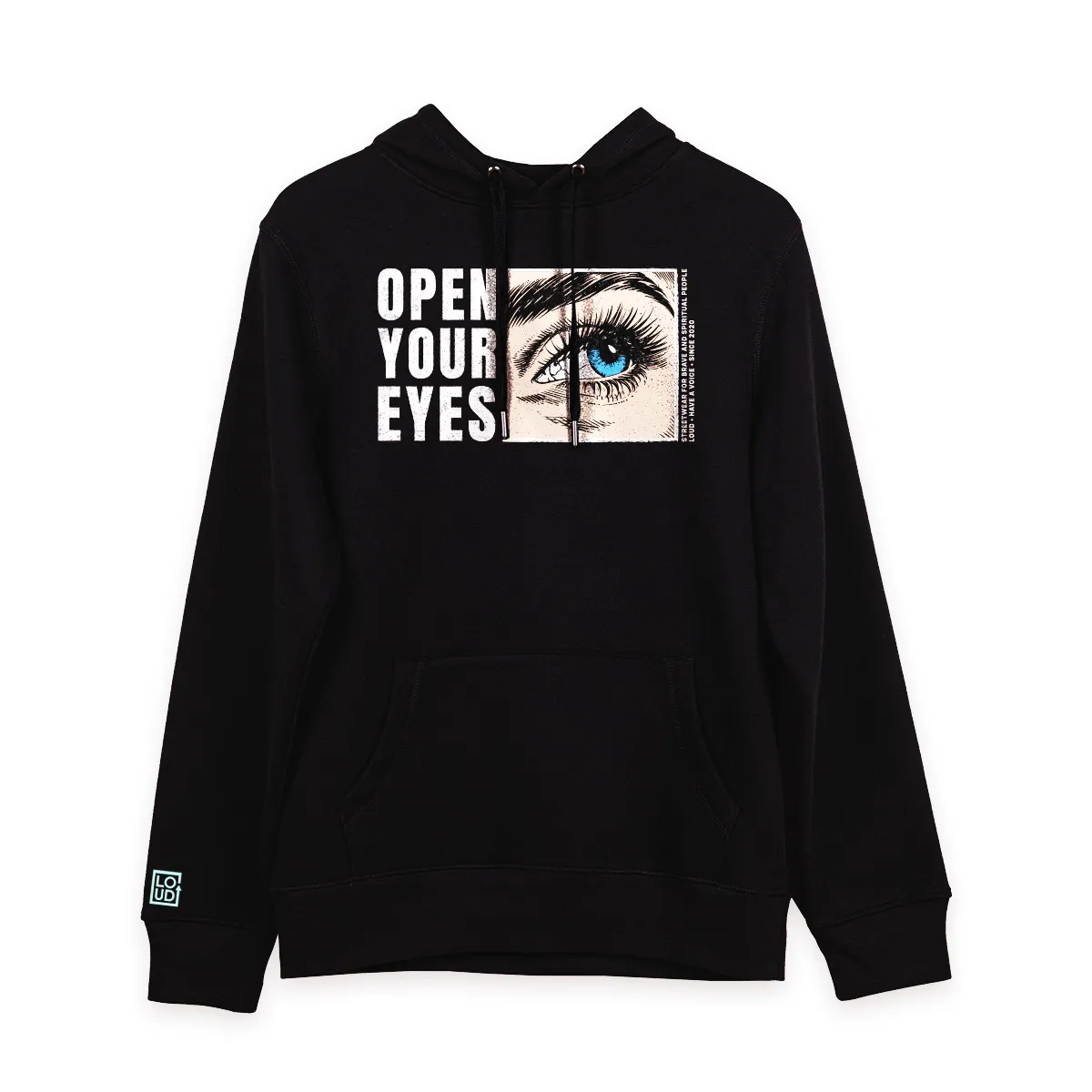 Hanorac printat cu mesajul Open Your Eyes